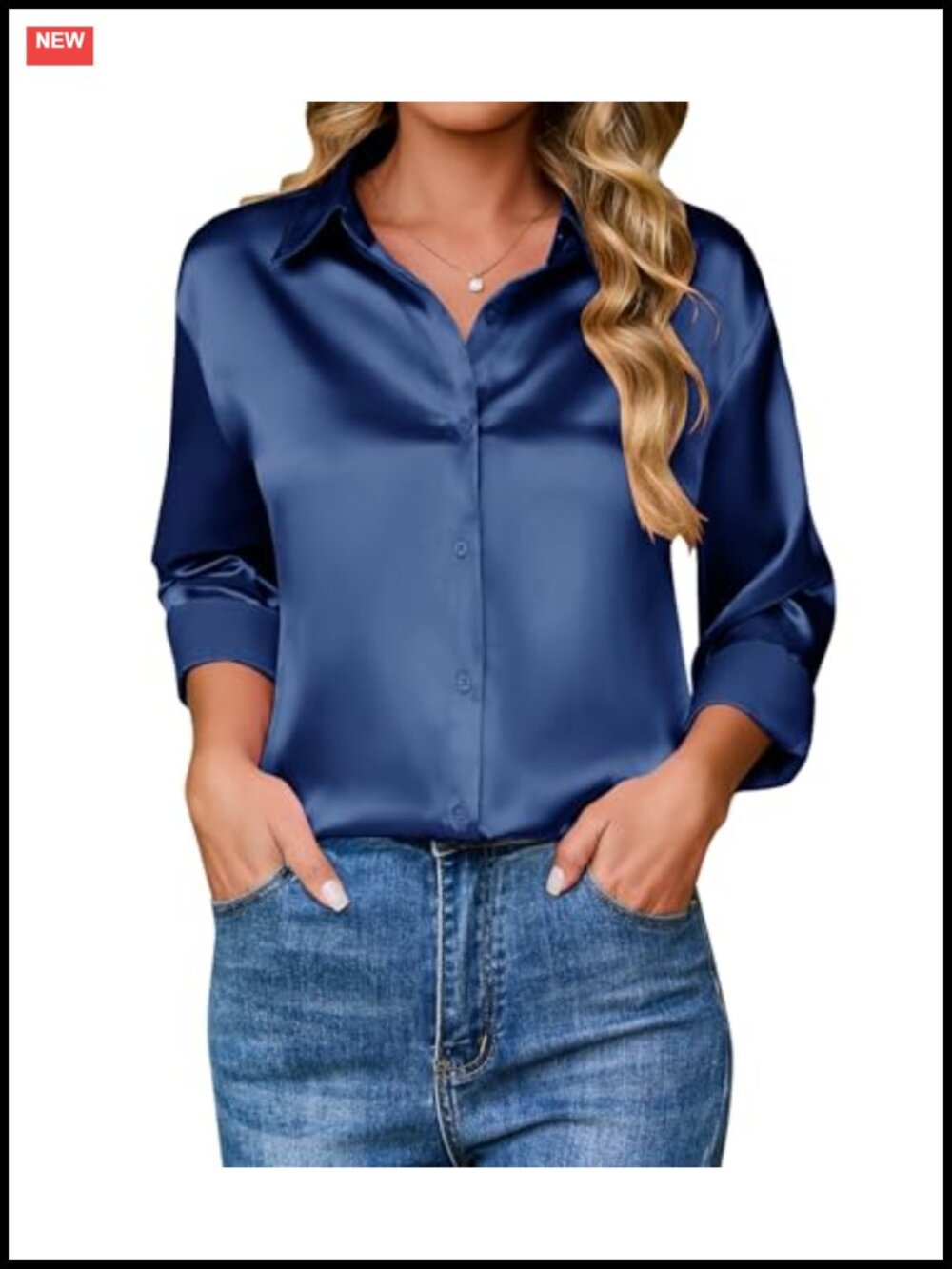 Satin Silk Blend Button Down Blouse Long Sleeve Dressy Top
